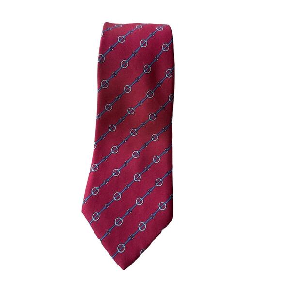 HERMÈS Vintage Red and Blue Chain Link Stirrups Silk Tie - Picture 3 of 6